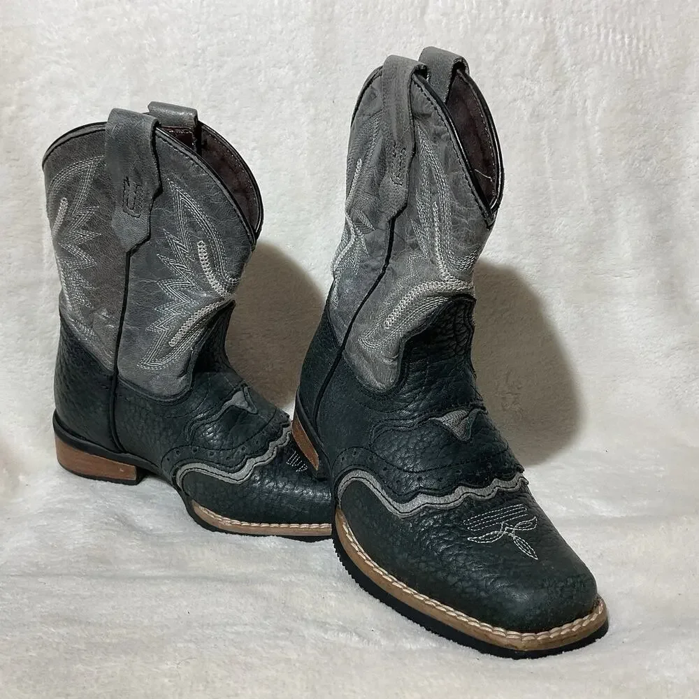 Caballo Dorado Youth Size 9.5 Black Leather Western Cowboy Boots Square Toe